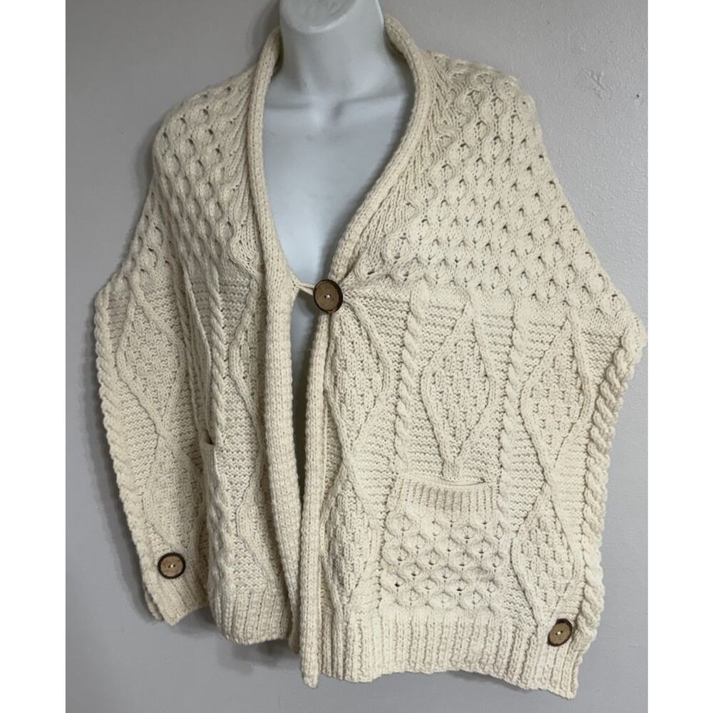 KILRONAN Knitwear Poncho Sweater Cardigan Merino Wool Cableknit Women One Size